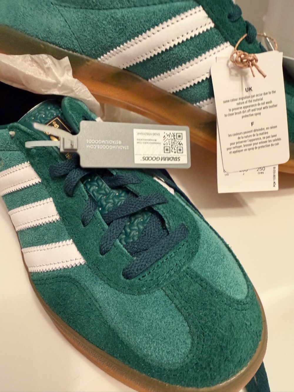 adidas Teal Suede Sneakers with White Stripes and Gum Sole - Picture 3 of 5